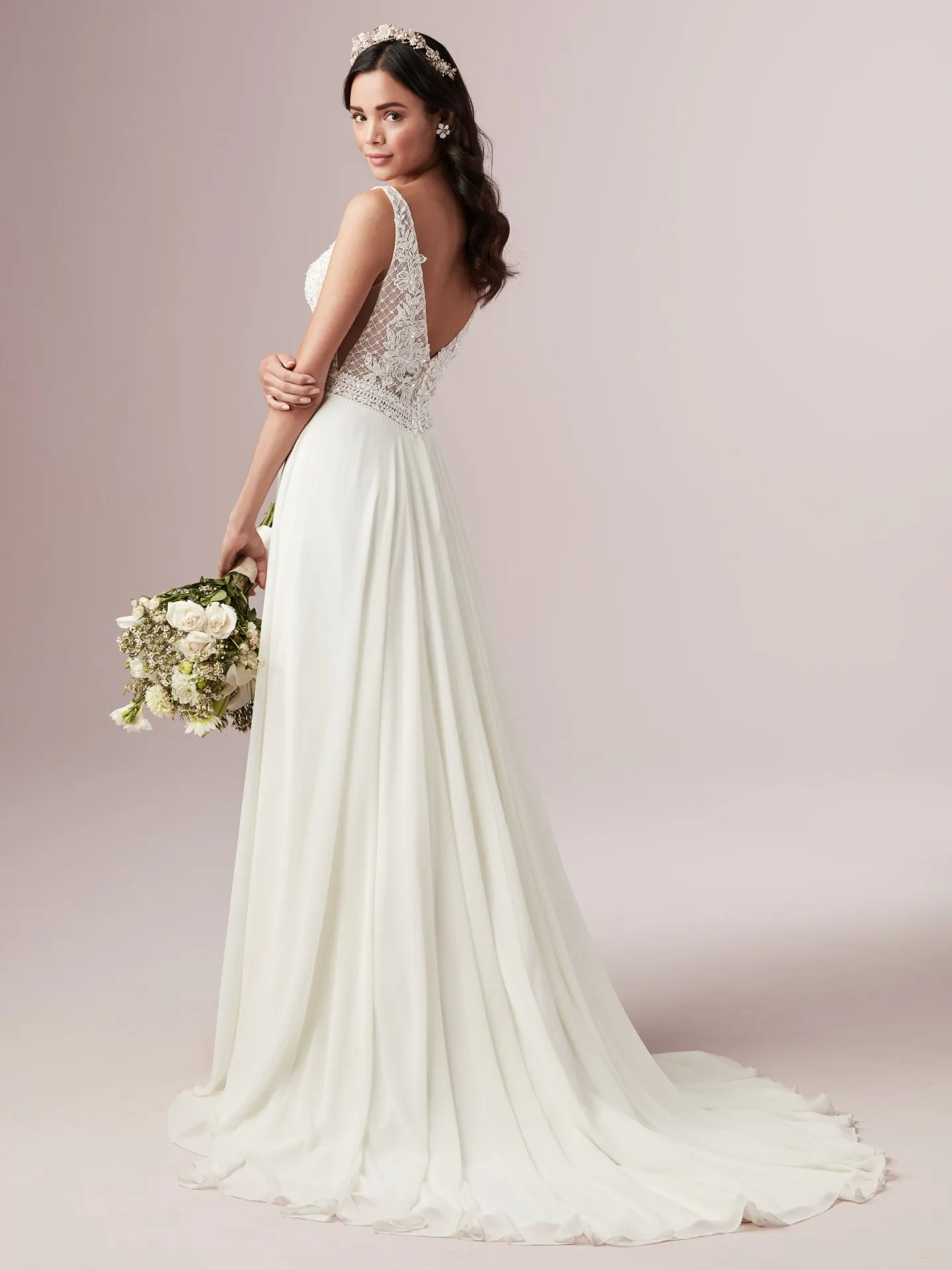 Mildred Lace and Chiffon Wedding Dress by Rebecca Ingram
