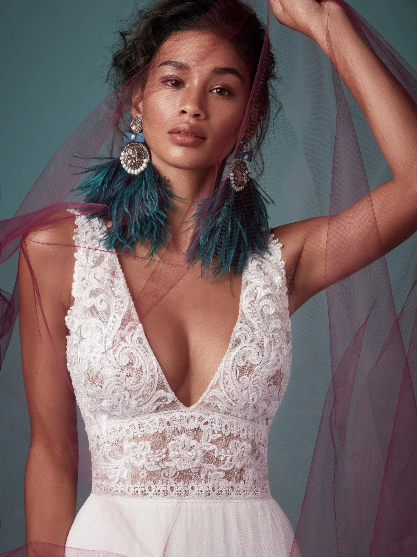 Maureen  Lace and Tulle A Line Boho Wedding Dress by Maggie Sottero