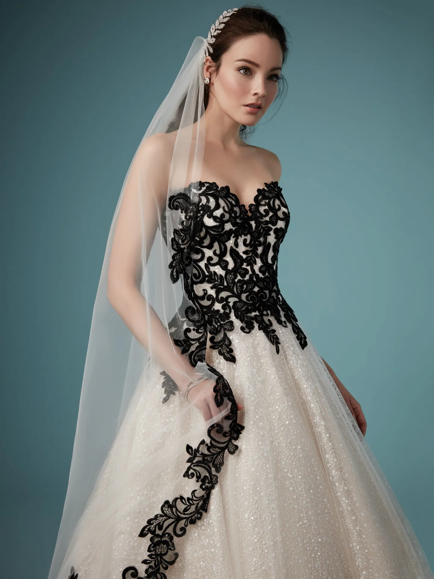 Tristyn  Black and Champagne Ballgown Wedding Dress by Maggie Sottero