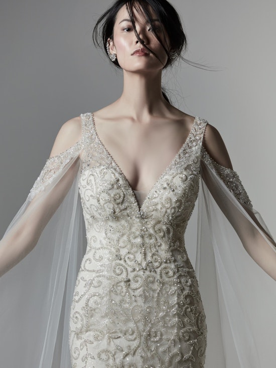 Bentley (9ST920) Beaded Vintage Dress and Detachable Cape Wedding Dress by Sottero and Midgley