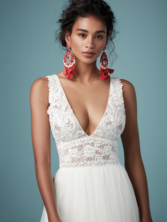 Maureen (9MW926) Lace and Tulle A Line Boho Wedding Dress by Maggie Sottero