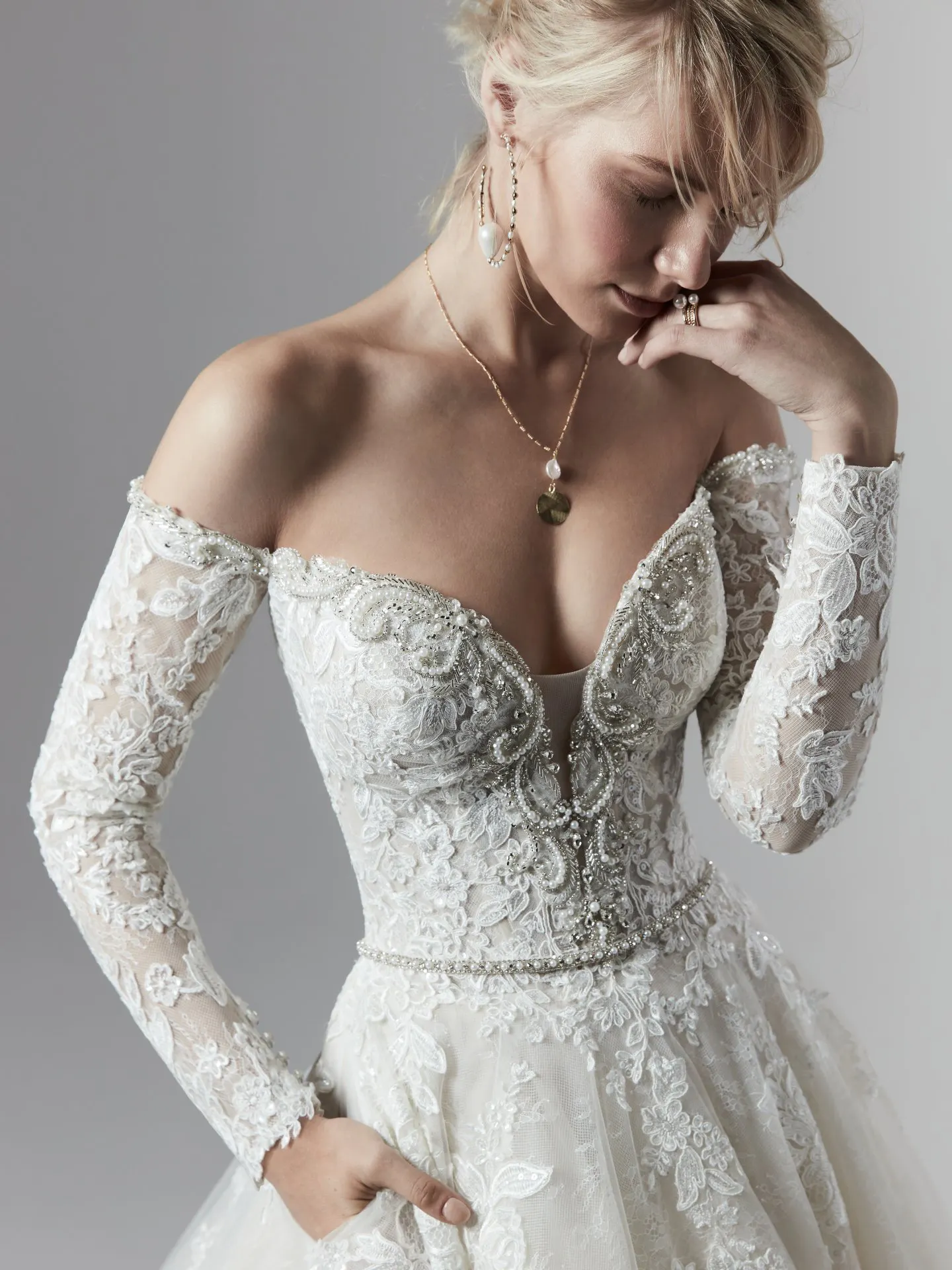 Porter Marie  Off the Shoulder Long Sleeve Ballgown Wedding Dress by Sottero and Midgley