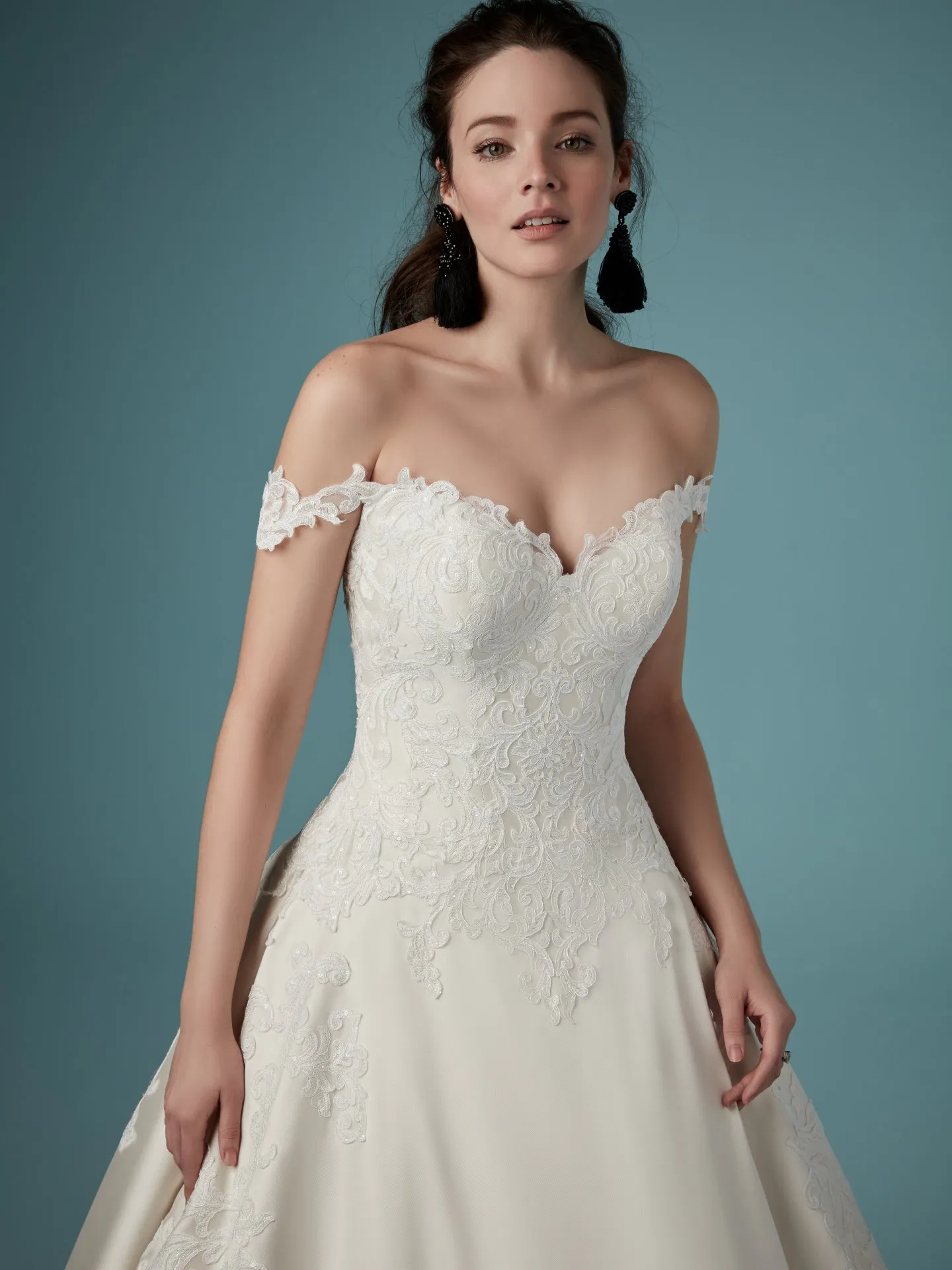 Sheridan ace and Mikado Ballgown Wedding Dress by Maggie Sottero