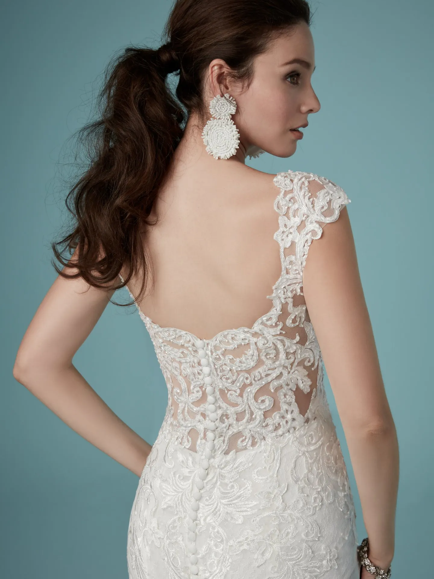 Celeste  Fit and Flare V Neckline Lace Wedding Dress by Maggie Sottero