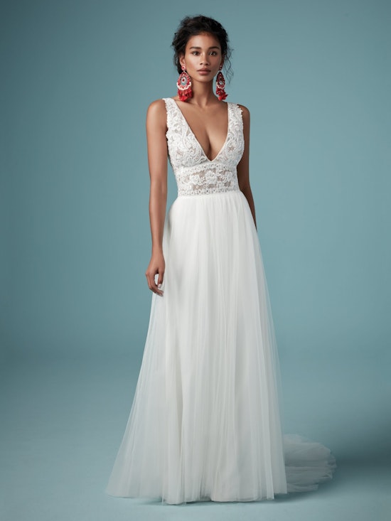 Maureen (9MW926) Lace and Tulle A Line Boho Wedding Dress by Maggie Sottero
