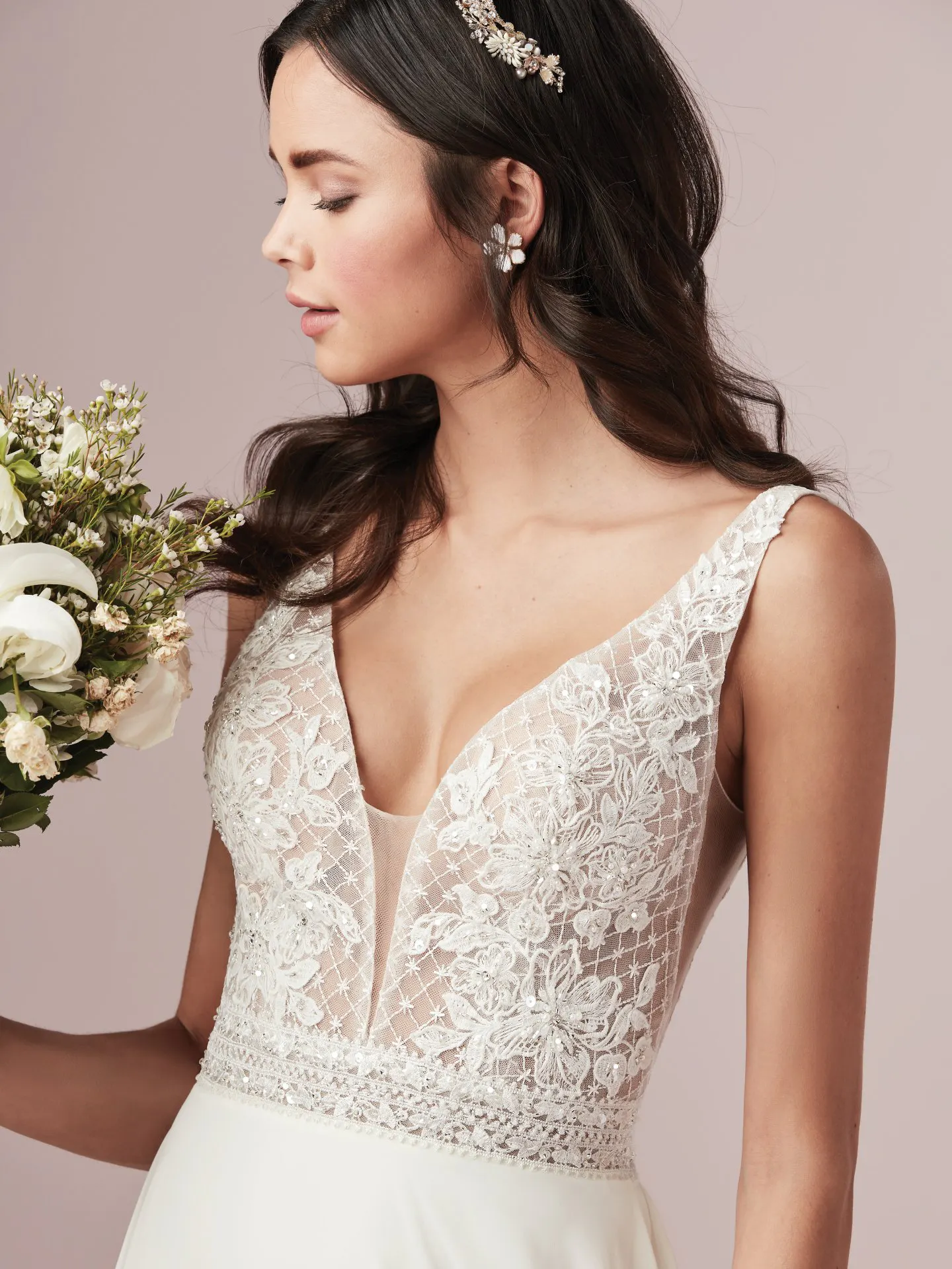 Mildred Lace and Chiffon Wedding Dress by Rebecca Ingram
