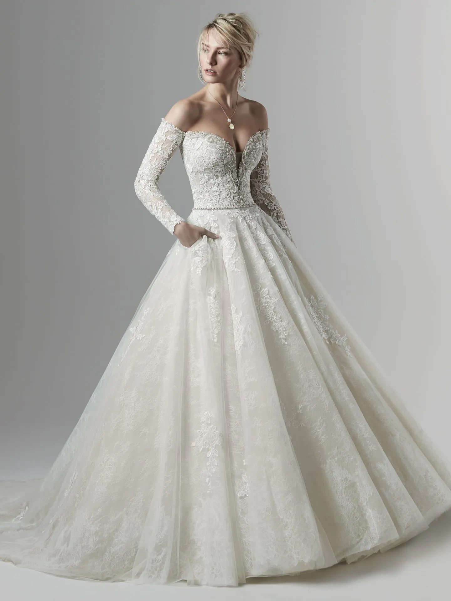 Porter Marie  Off the Shoulder Long Sleeve Ballgown Wedding Dress by Sottero and Midgley