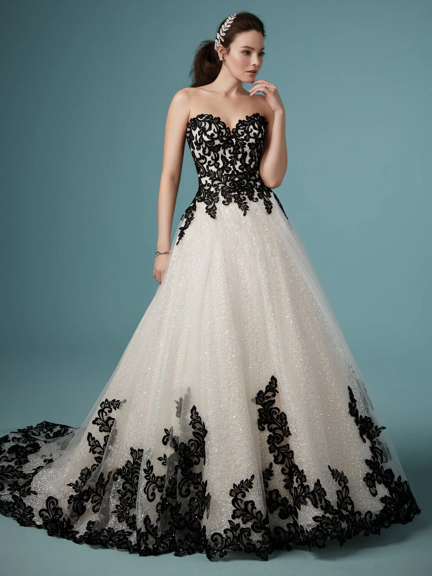 Tristyn  Black and Champagne Ballgown Wedding Dress by Maggie Sottero