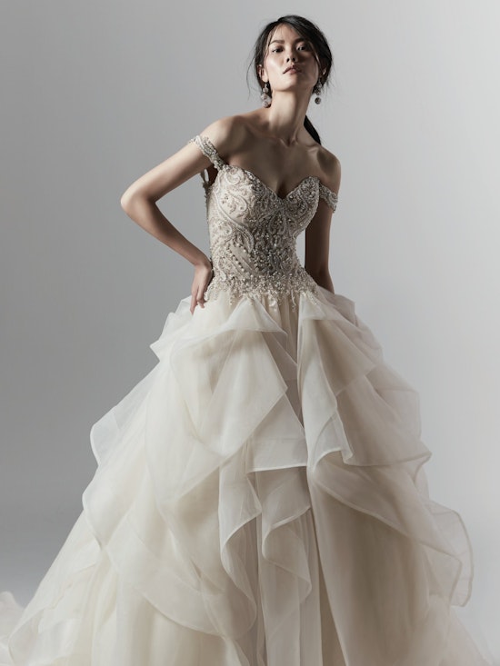 Wesley (9SS854) Beaded Vintage Bodice with Layered Ballgown Wedding Dress by Sottero and Midgley