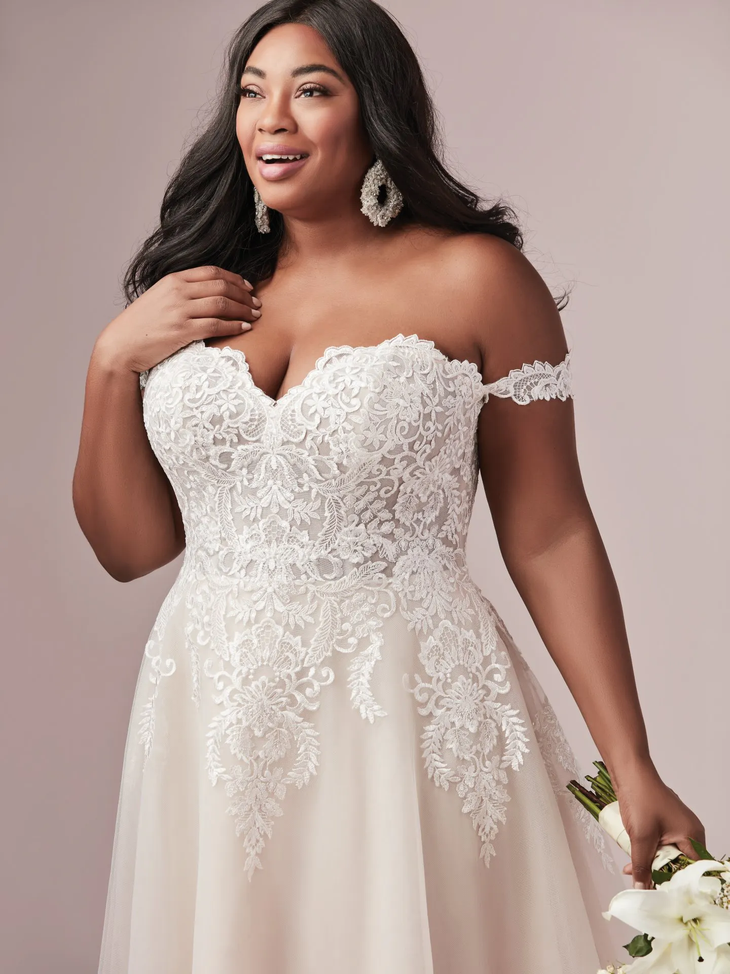 Vanessa   Shoulder Plus Size A Line Princess Wedding Dress by Rebecca Ingram