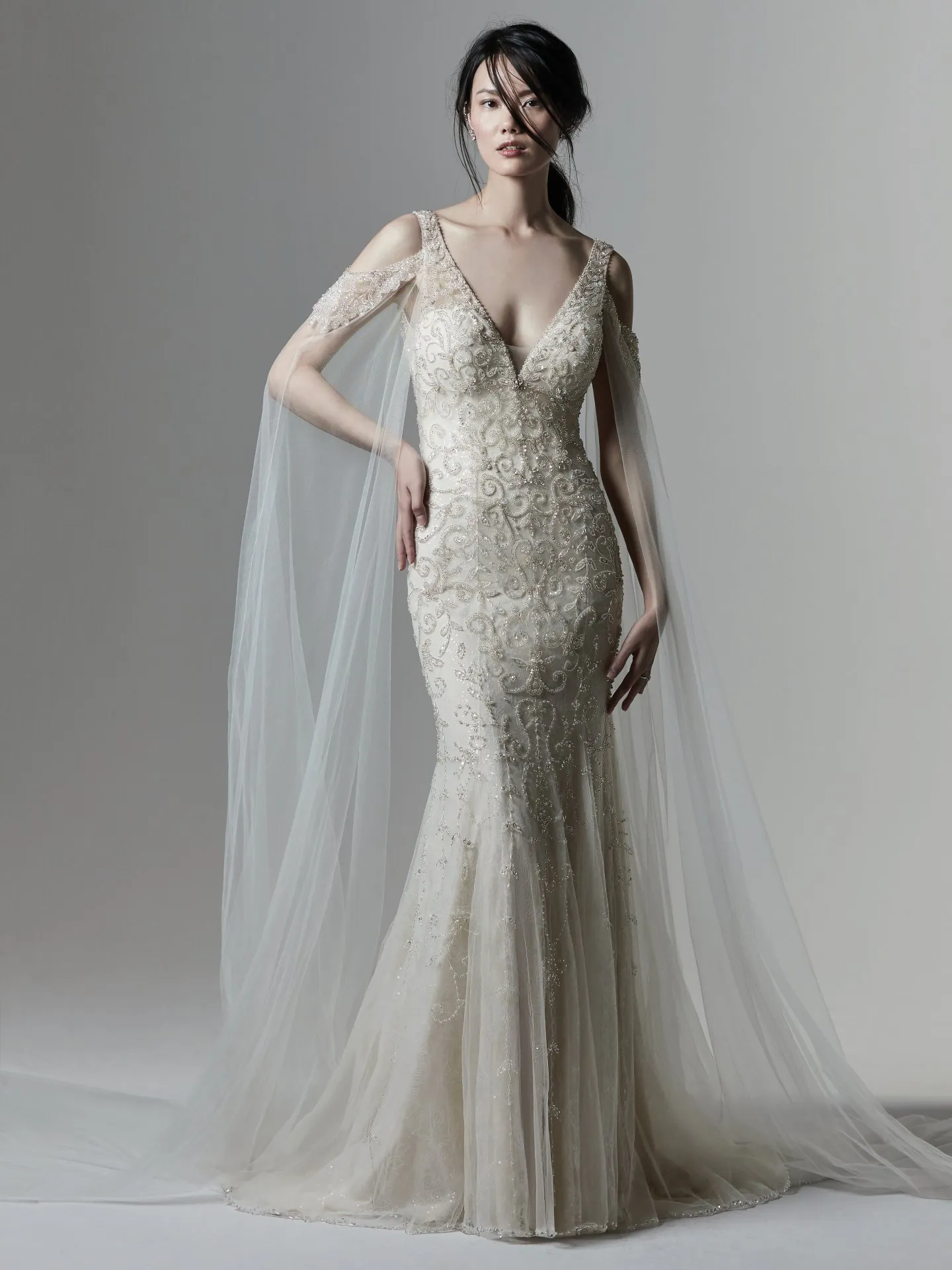 Bentley  Beaded Vintage Dress and Detachable Cape Wedding Dress by Sottero and Midgley