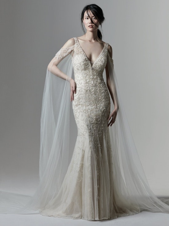 Bentley (9ST920) Beaded Vintage Dress and Detachable Cape Wedding Dress by Sottero and Midgley