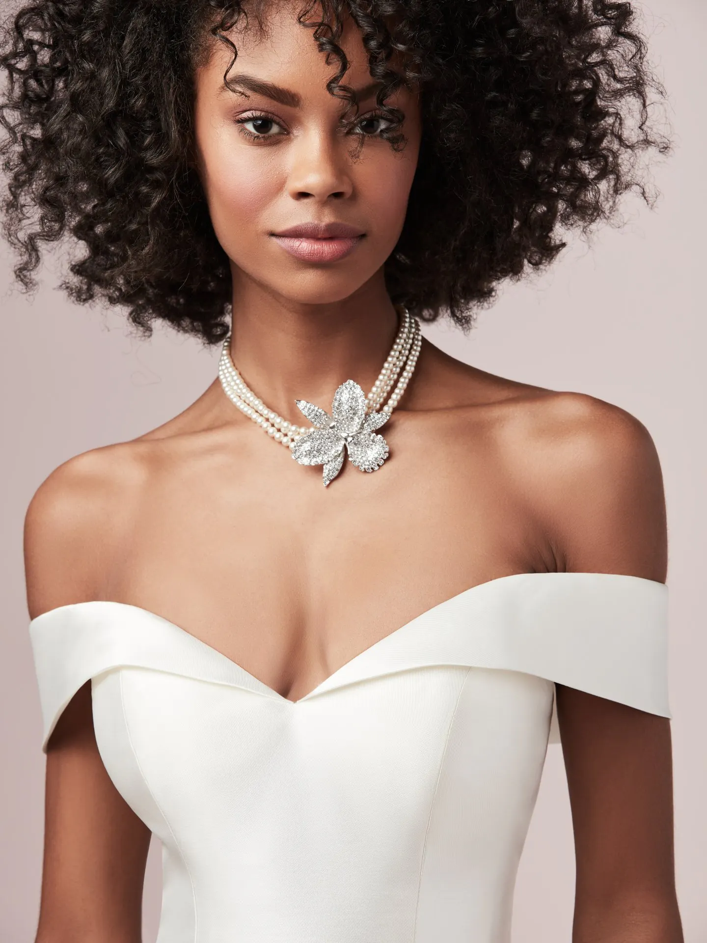 Rebecca Ingram off-the-shoulder fit-and-flare wedding dress front view