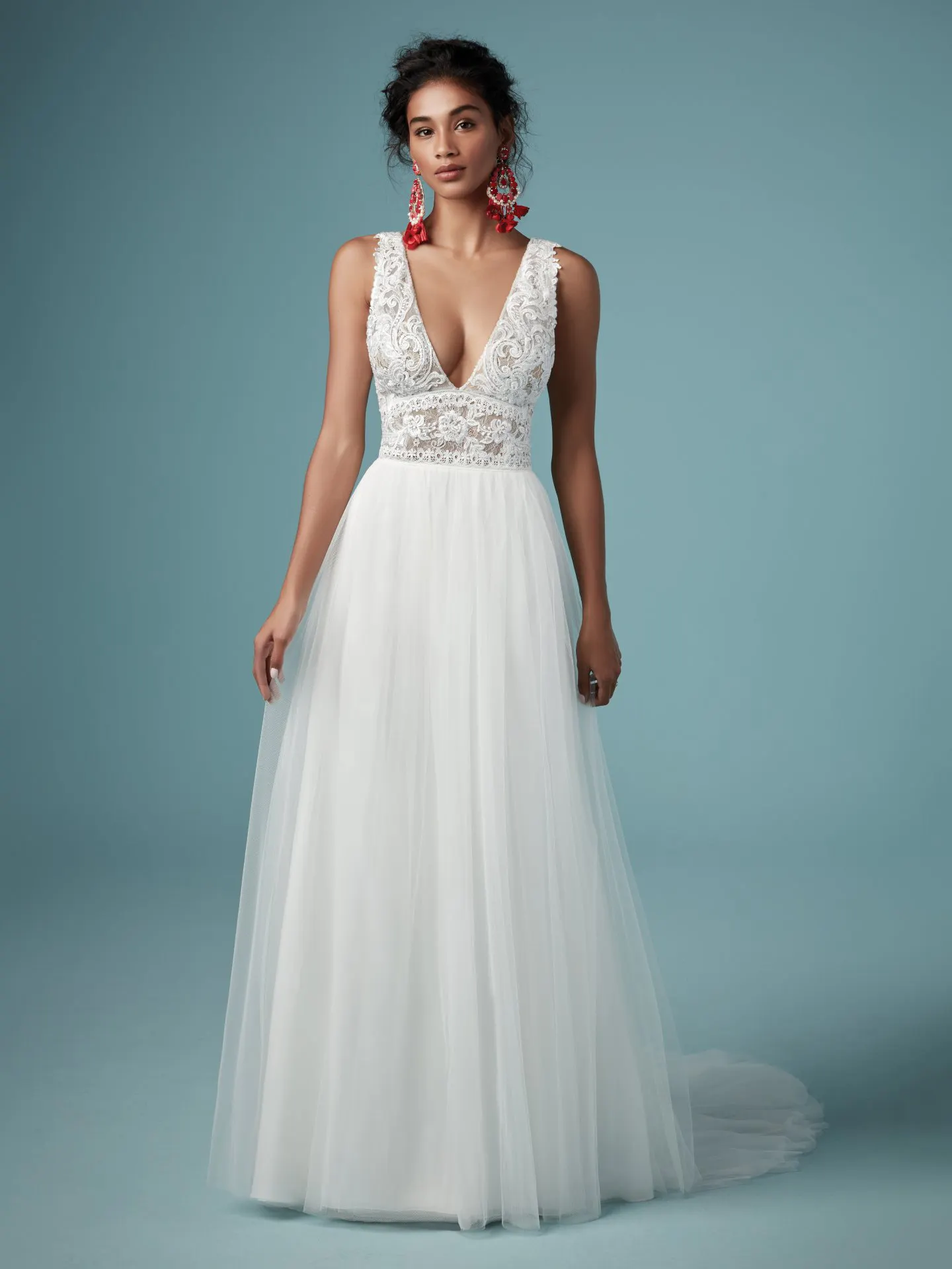 Maureen  Lace and Tulle A Line Boho Wedding Dress by Maggie Sottero