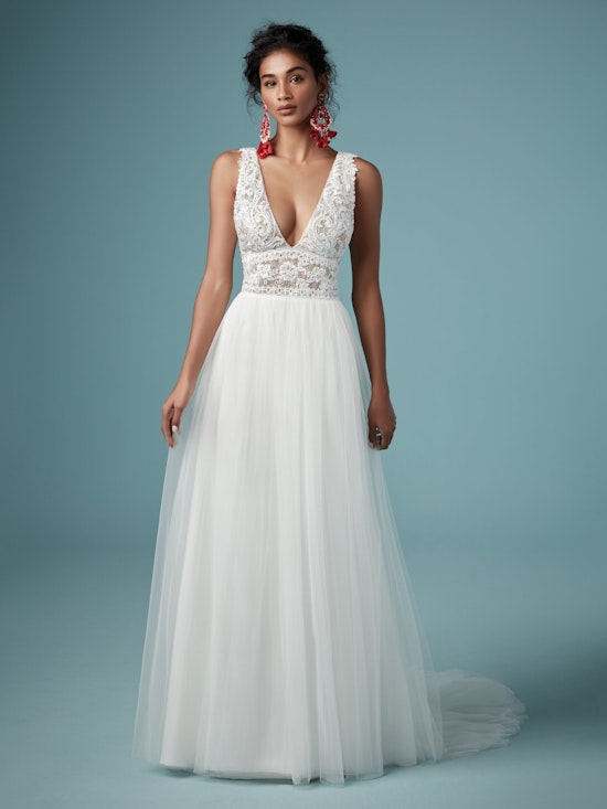 Maureen (9MW926) Lace and Tulle A Line Boho Wedding Dress by Maggie Sottero
