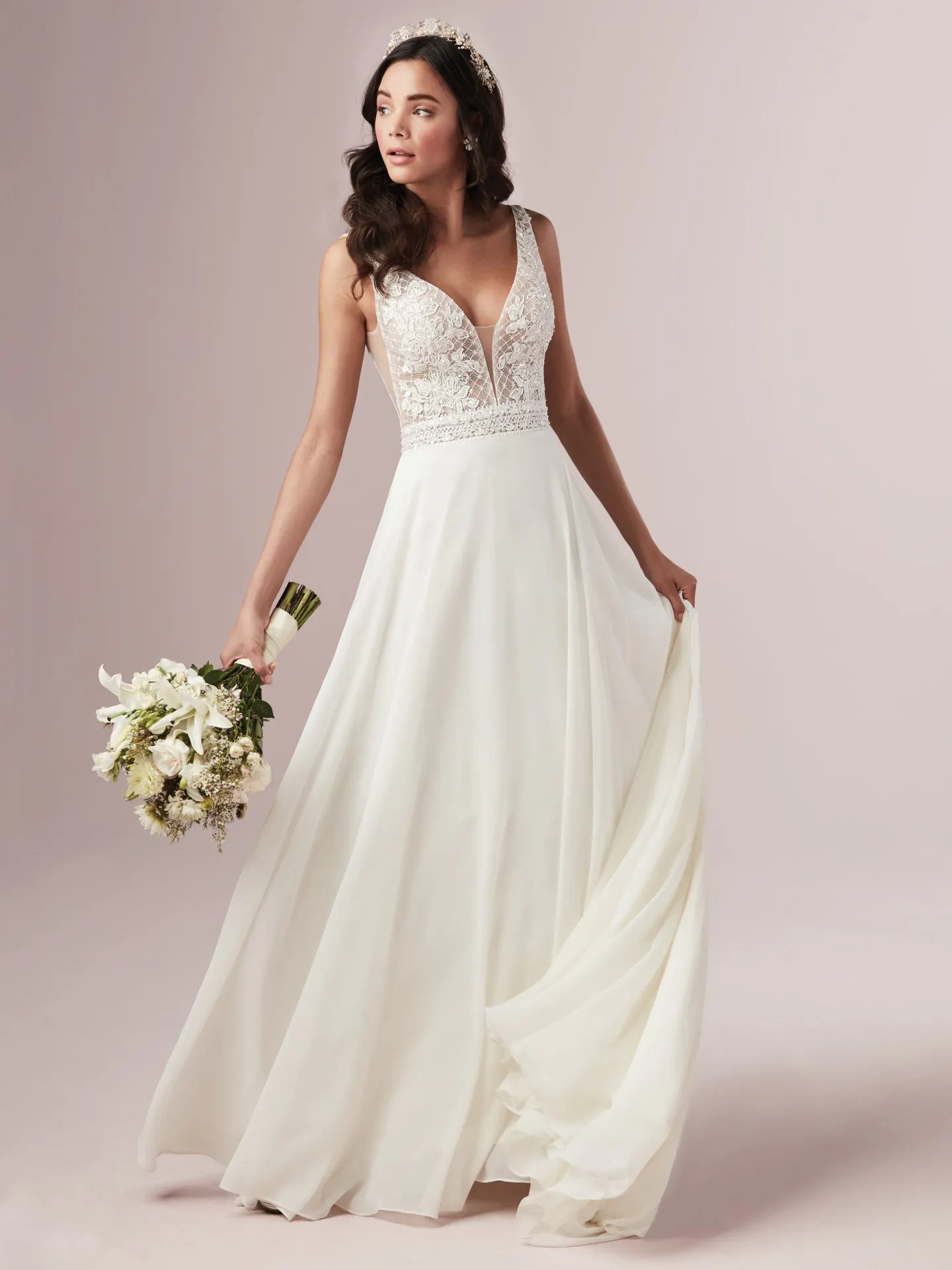 Mildred Lace and Chiffon Wedding Dress by Rebecca Ingram