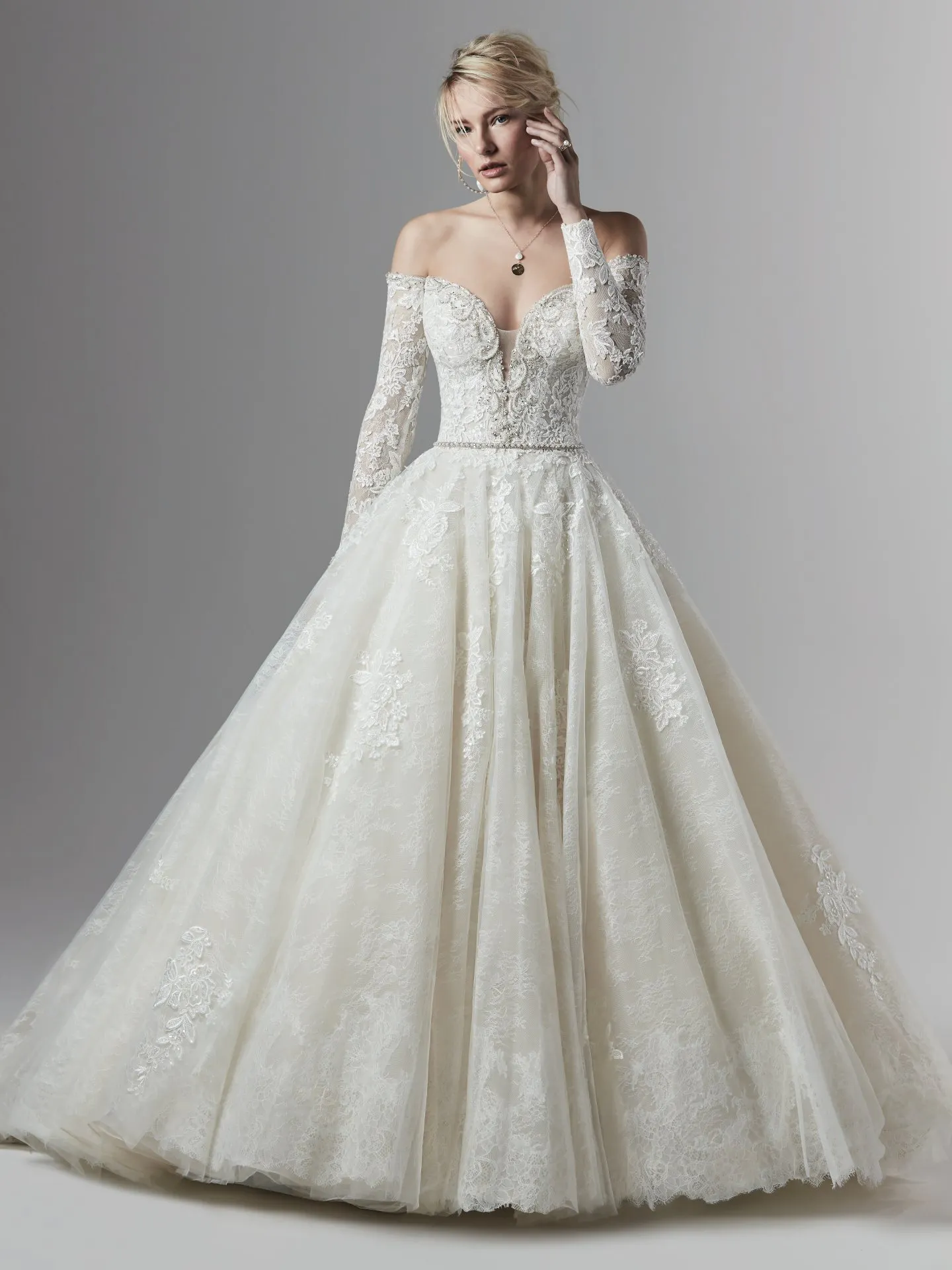 Porter Marie  Off the Shoulder Long Sleeve Ballgown Wedding Dress by Sottero and Midgley