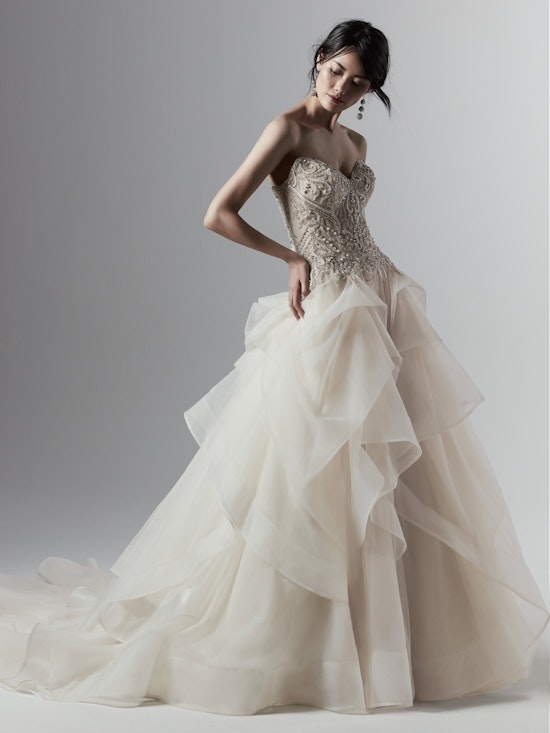 Wesley (9SS854) Beaded Vintage Bodice with Layered Ballgown Wedding Dress by Sottero and Midgley