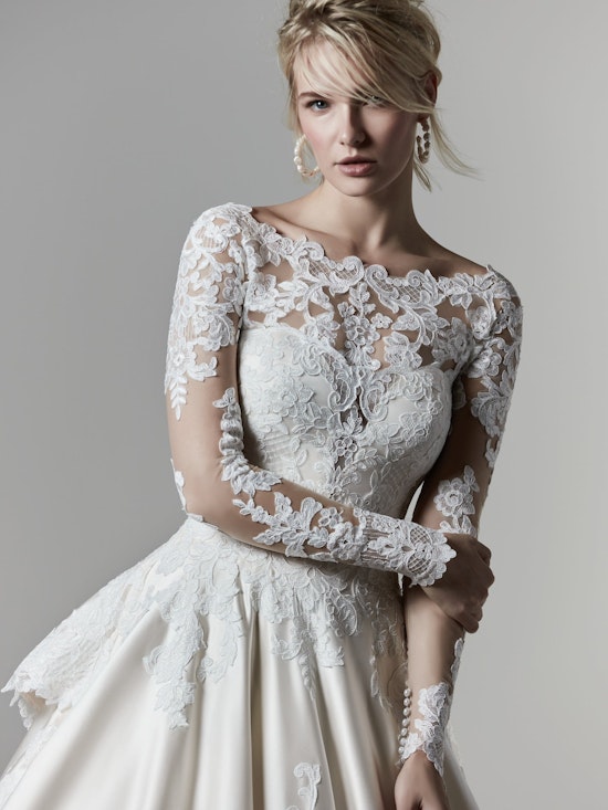 Wessex (9SC829ZU) Long Sleeve Tiered Train Satin Wedding Dress by Sottero and Midgley