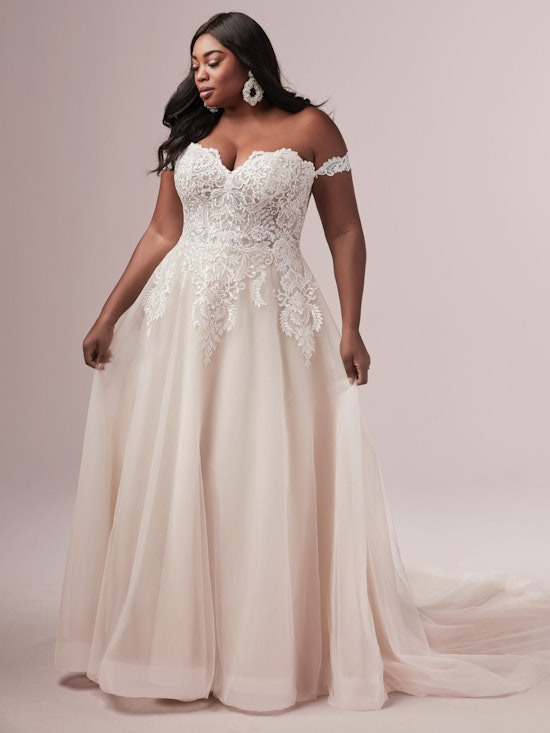 Vanessa (Curve) (CRV-9RS806ZU) Shoulder Plus Size A Line Princess Wedding Dress by Rebecca Ingram