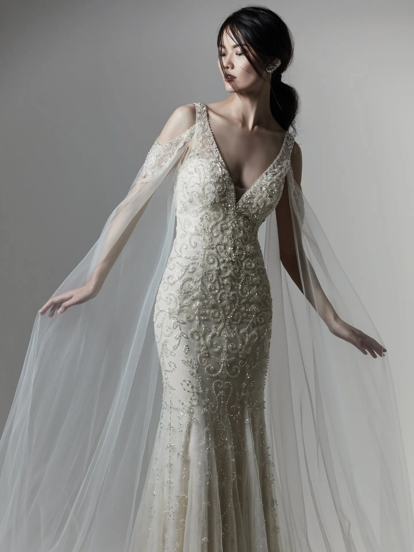 Bentley  Beaded Vintage Dress and Detachable Cape Wedding Dress by Sottero and Midgley