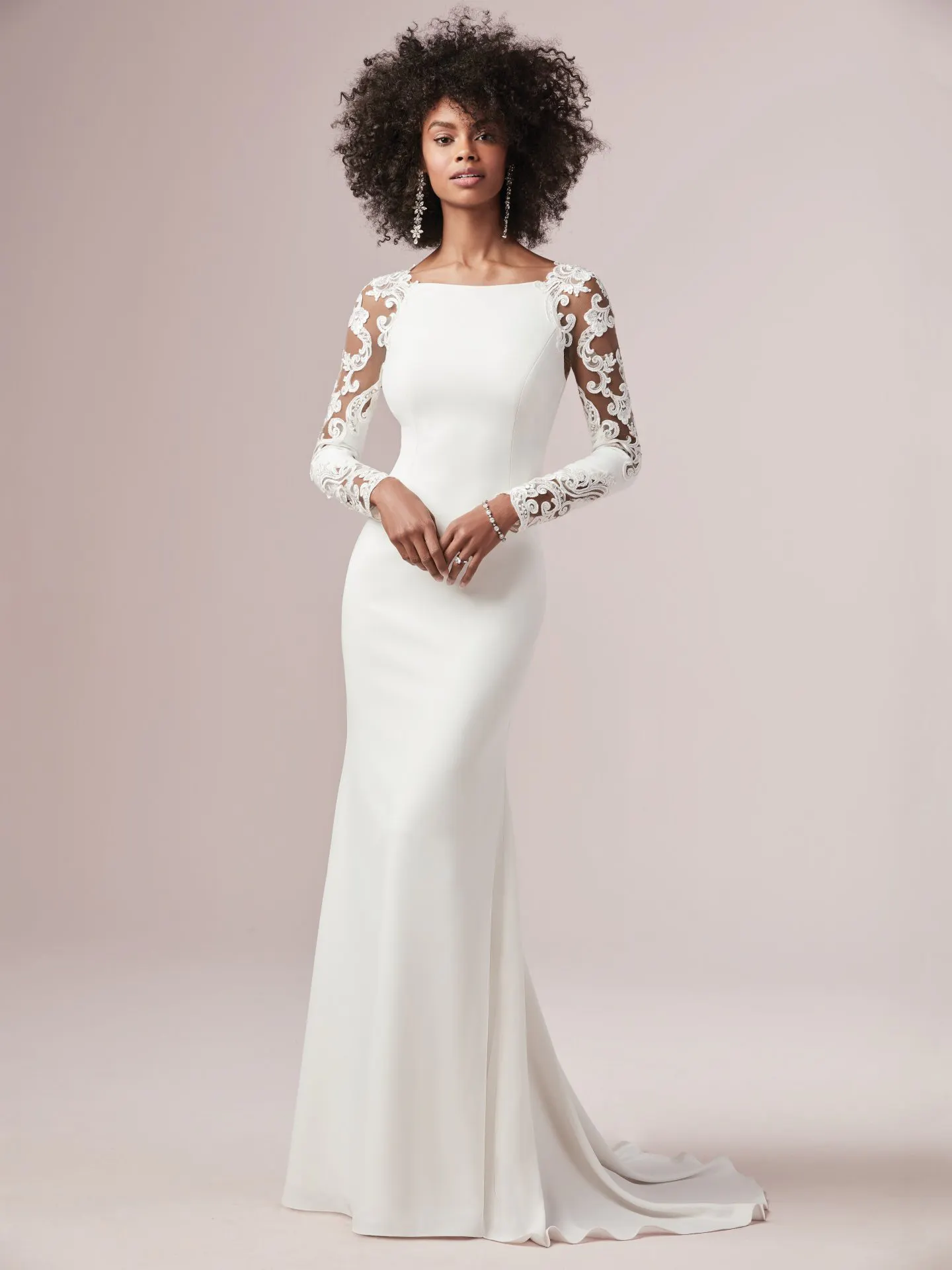 Bethany Long Lace Sleeve Simple Wedding Dress by Rebecca Ingram