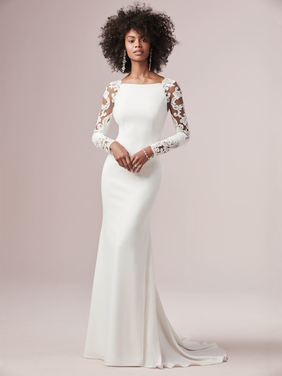 Bethany (9RW909) Long Lace Sleeve Simple Wedding Dress by Rebecca Ingram