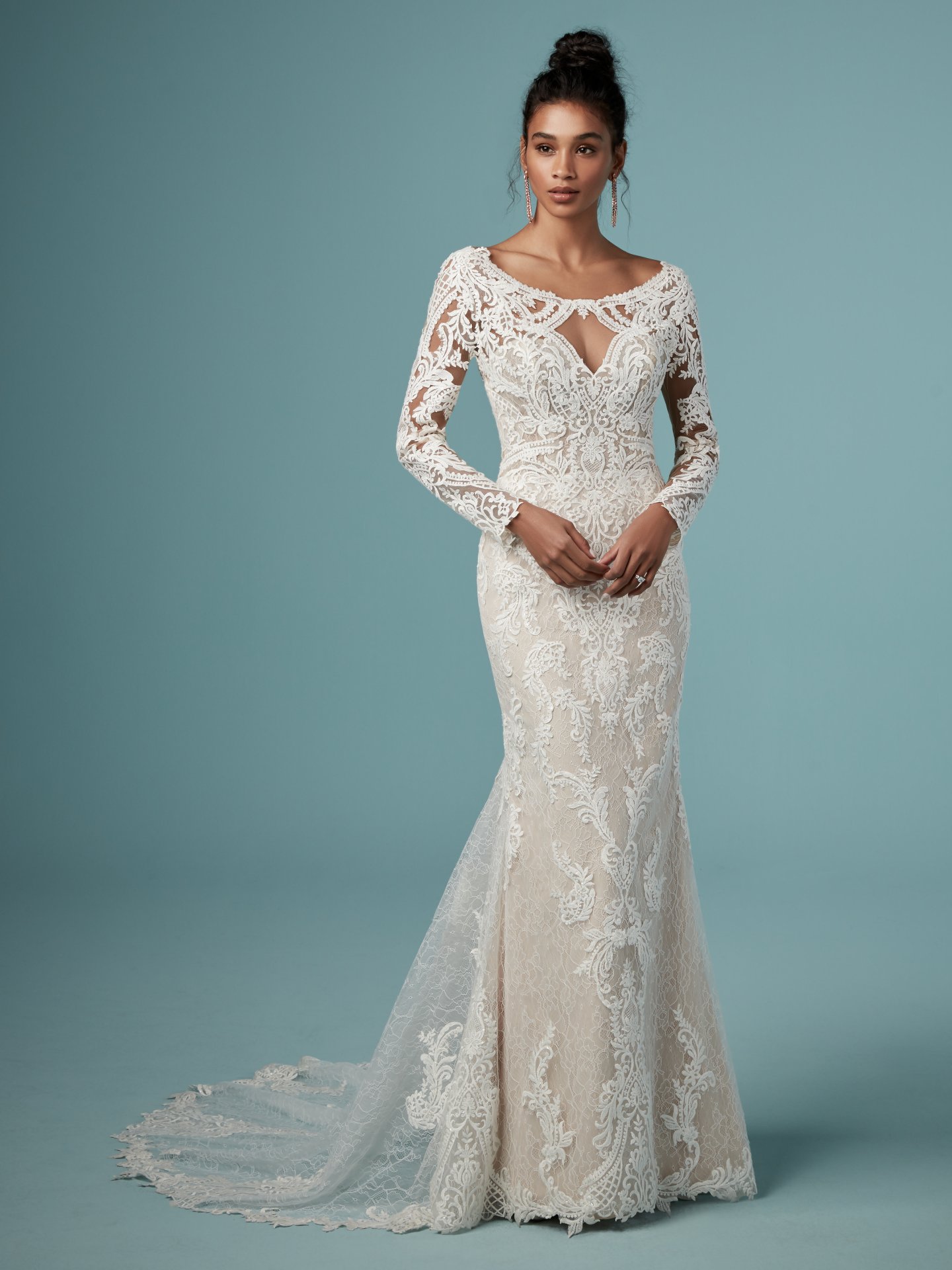 fitted lace long sleeve wedding dress