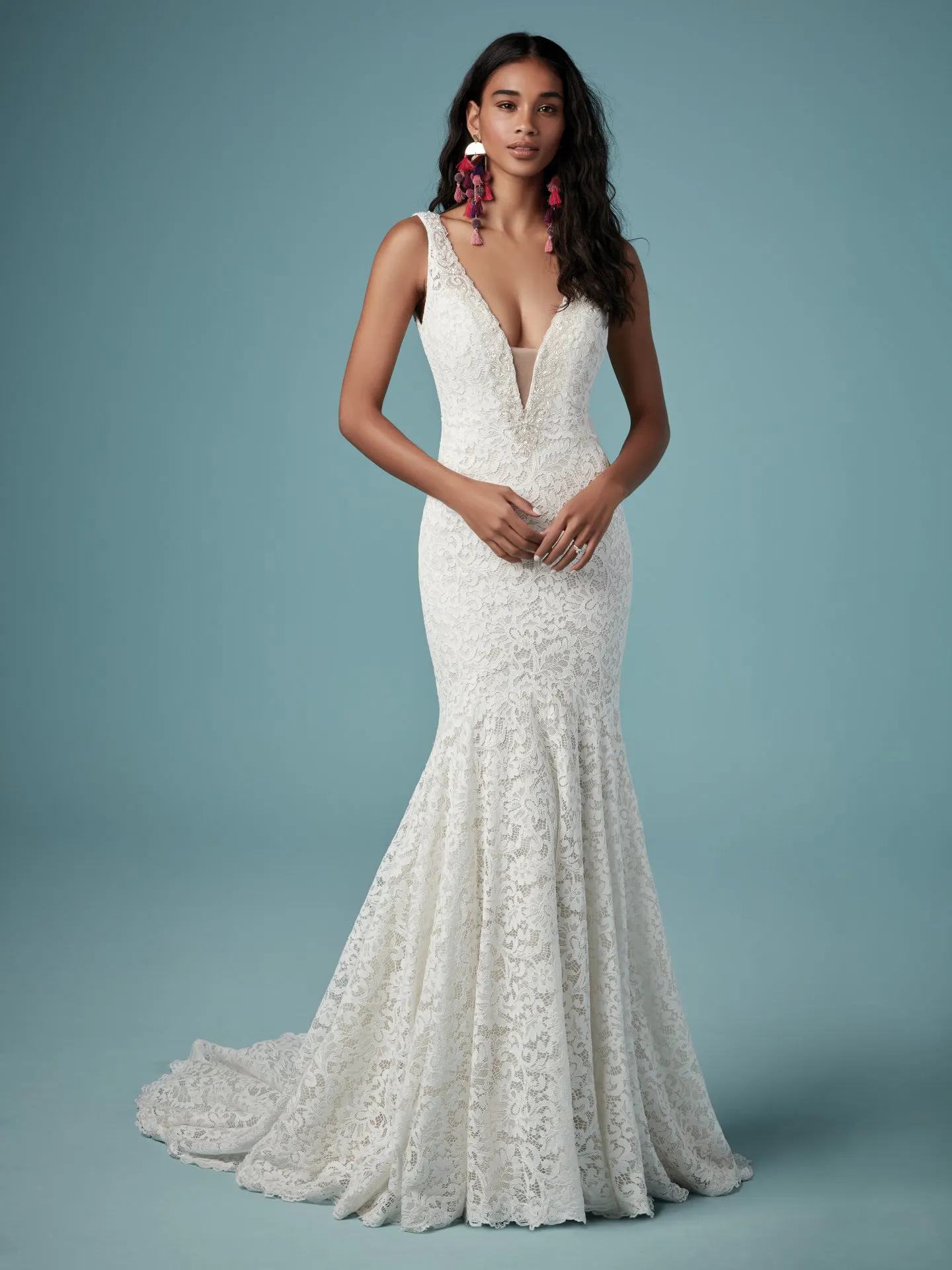 Hepburn V Neckline Lace Fit and Flare Wedding Dress by Maggie Sottero