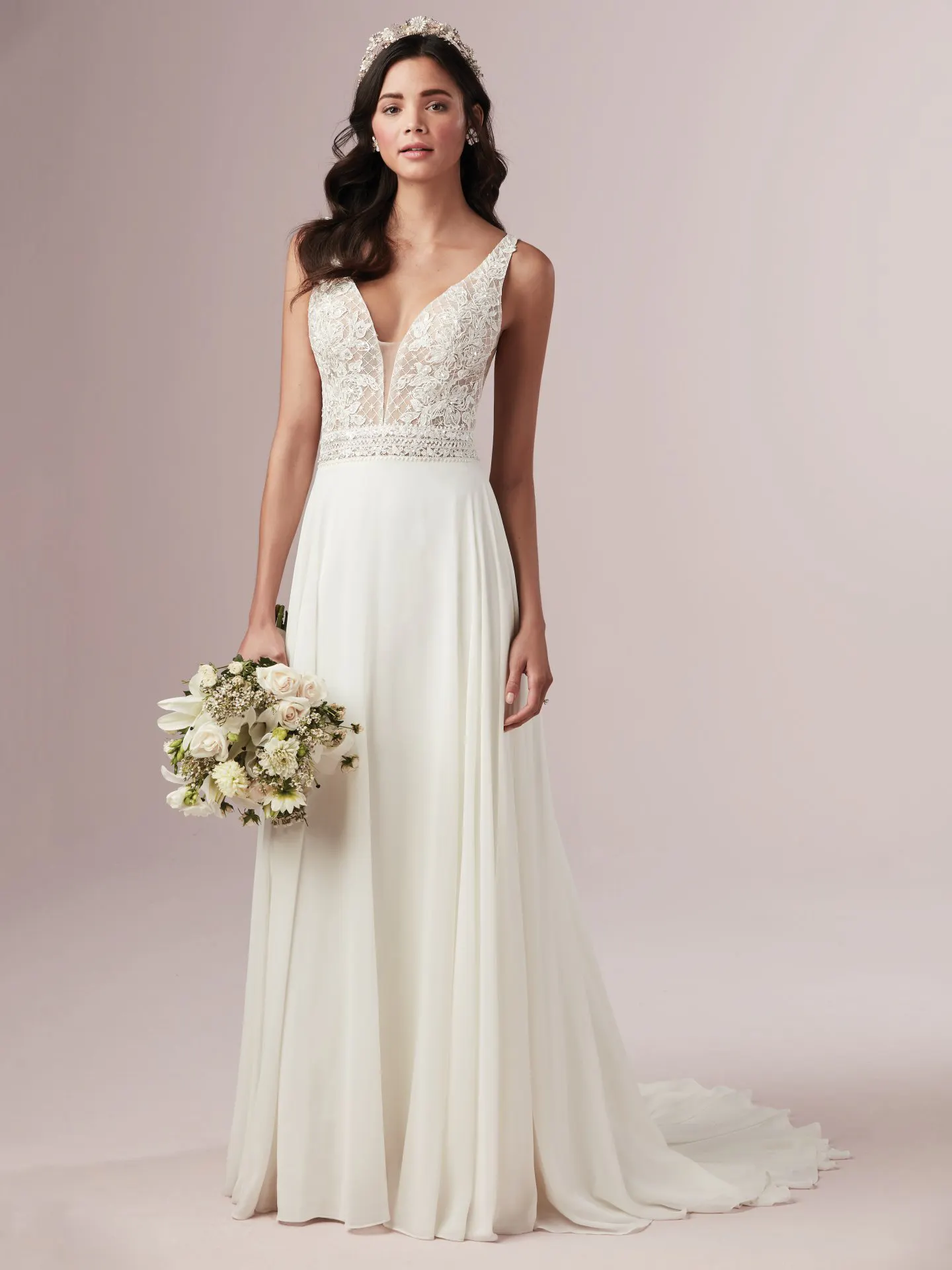 Mildred Lace and Chiffon Wedding Dress by Rebecca Ingram