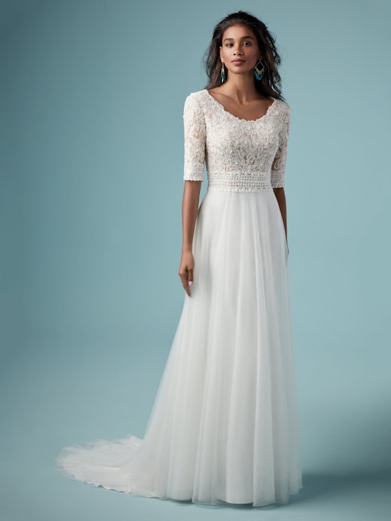 Monarch Leigh (9MS876) Half Sleeve Modest Lace Wedding Dress by Maggie Sottero