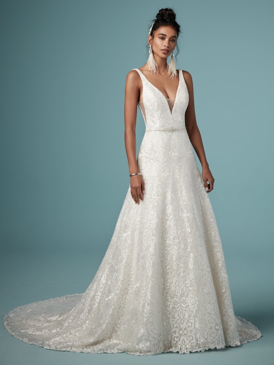 Monica (9MT824) Brocade A Line Wedding Dress by Maggie Sottero