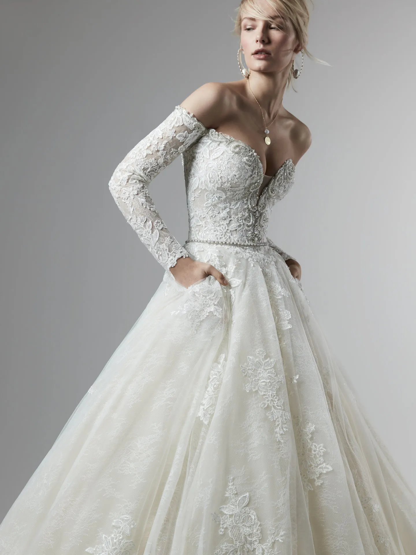 Porter Marie  Off the Shoulder Long Sleeve Ballgown Wedding Dress by Sottero and Midgley