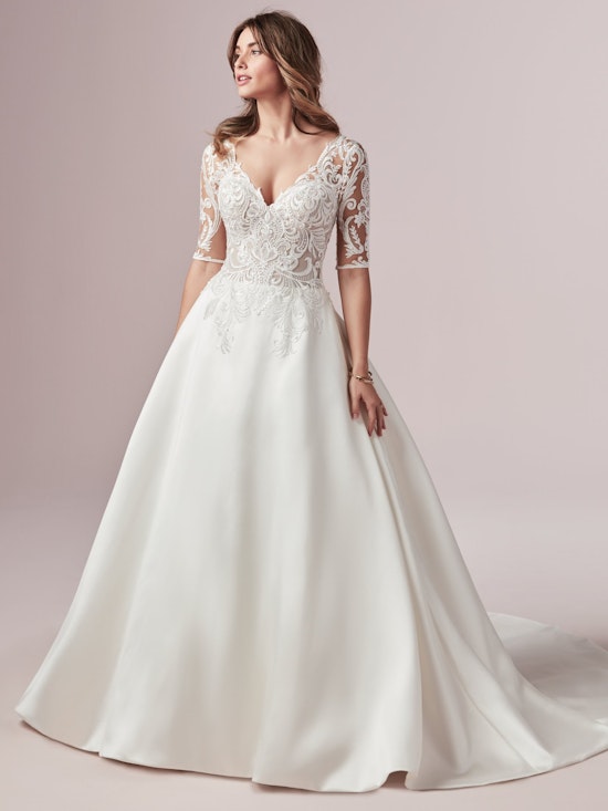 Spencer (9RS919) Half Sleeved Lace and Mikado Wedding Dress by Rebecca Ingram