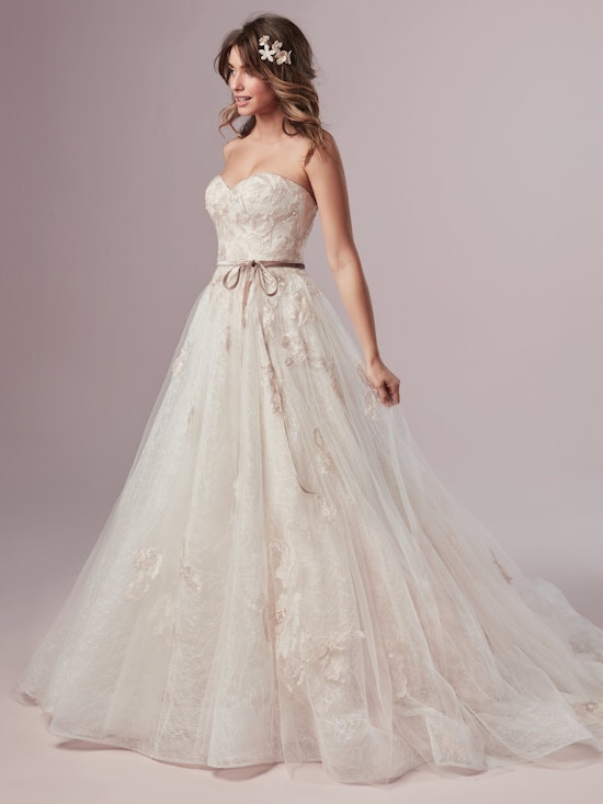 Summer (9RN859) Blush Lace A Line Wedding Dress with Velvet Ribbon by Rebecca Ingram