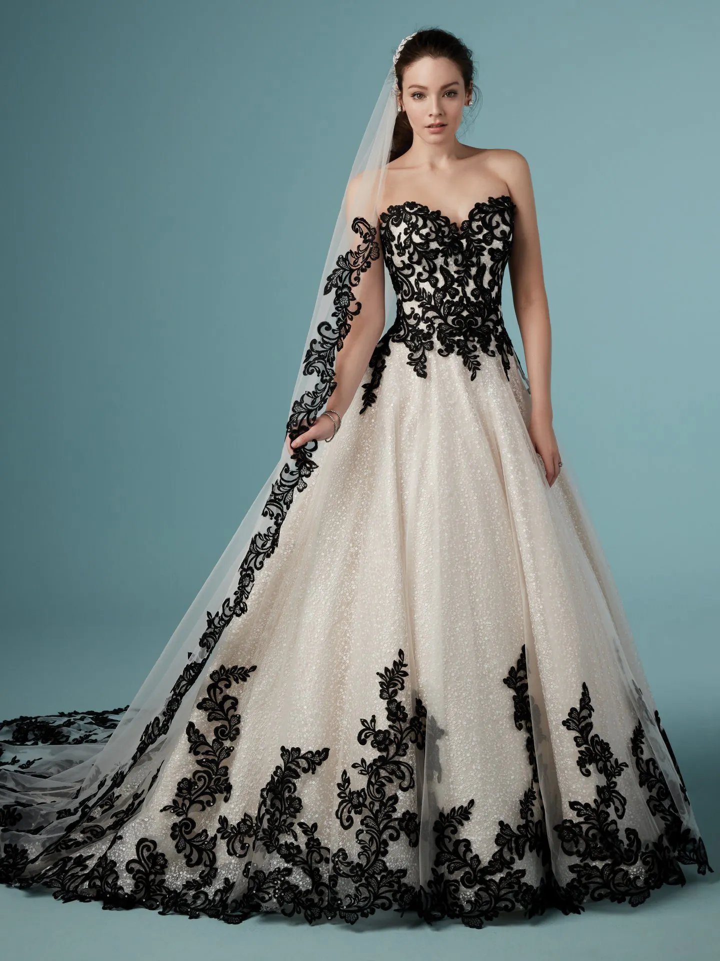 Tristyn  Black and Champagne Ballgown Wedding Dress by Maggie Sottero