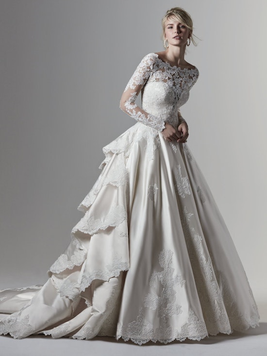 Wessex (9SC829ZU) Long Sleeve Tiered Train Satin Wedding Dress by Sottero and Midgley