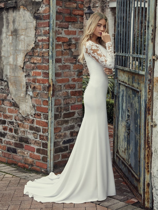 Bethany (9RW909) Long Lace Sleeve Simple Wedding Dress by Rebecca Ingram