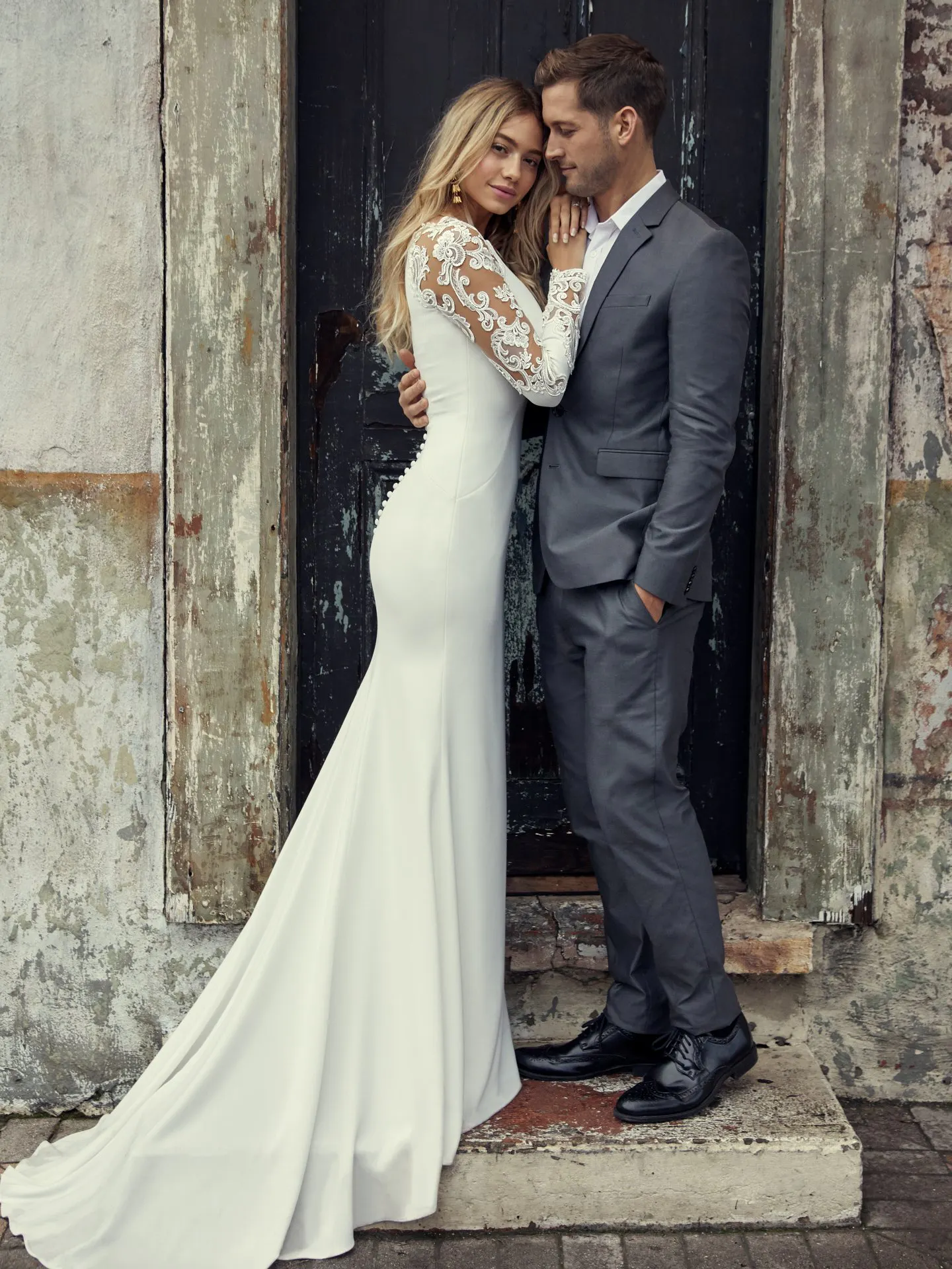 Bethany Long Lace Sleeve Simple Wedding Dress by Rebecca Ingram