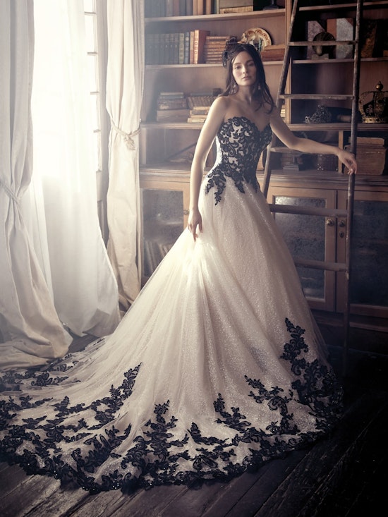 white and black princess wedding dresses