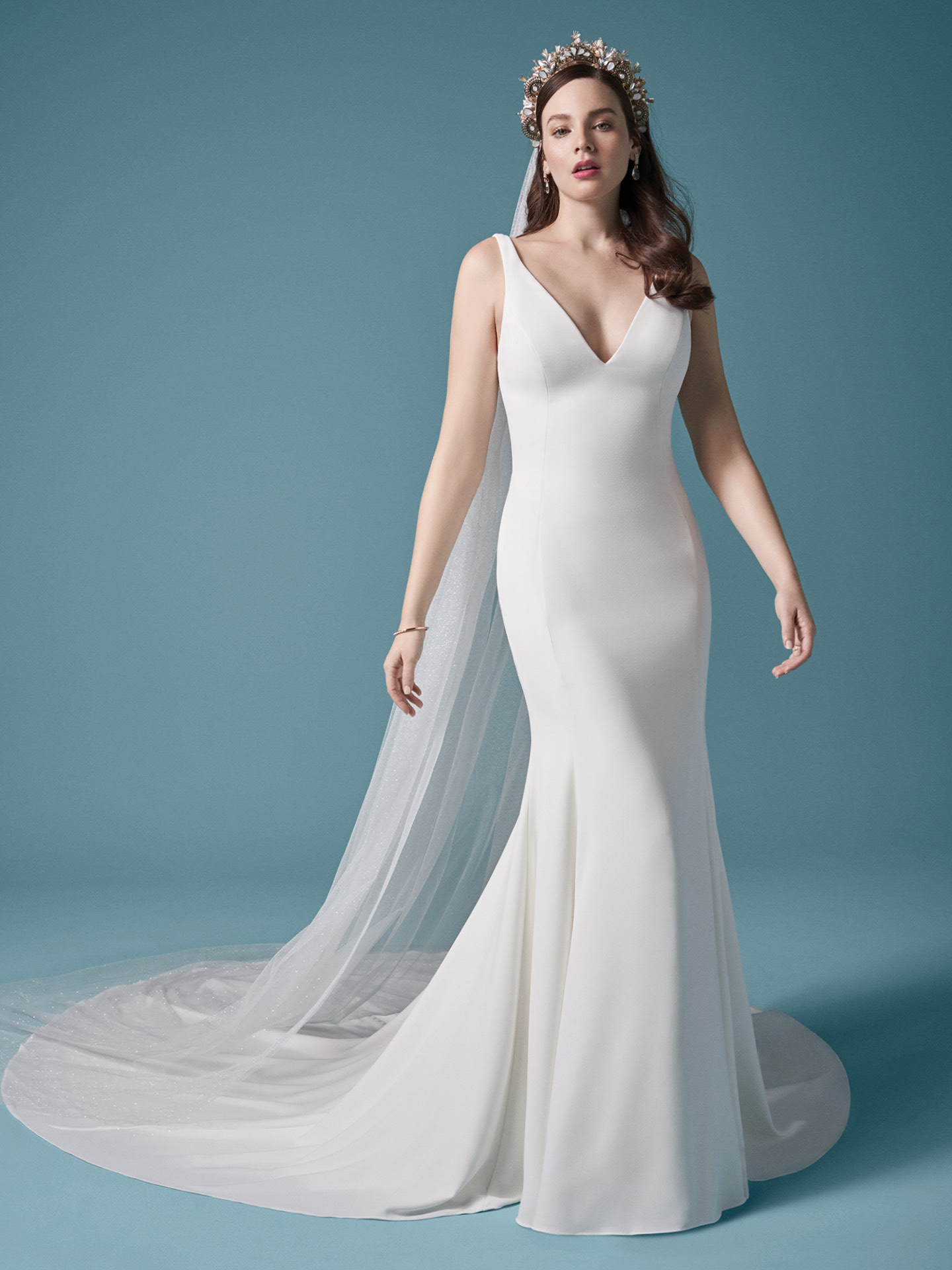 crepe fit and flare wedding dress