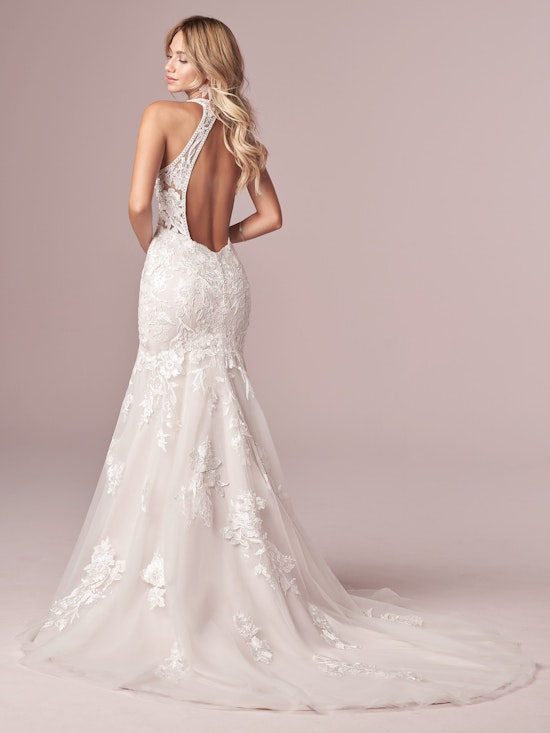 Elizabetta Keyhole Back Boho Sheath Wedding Gown | Rebecca Ingram