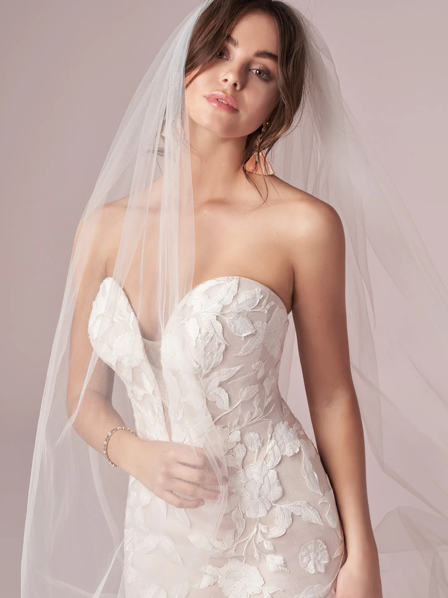 Rebecca Ingram Hattie front view strapless mermaid lace bridal gown