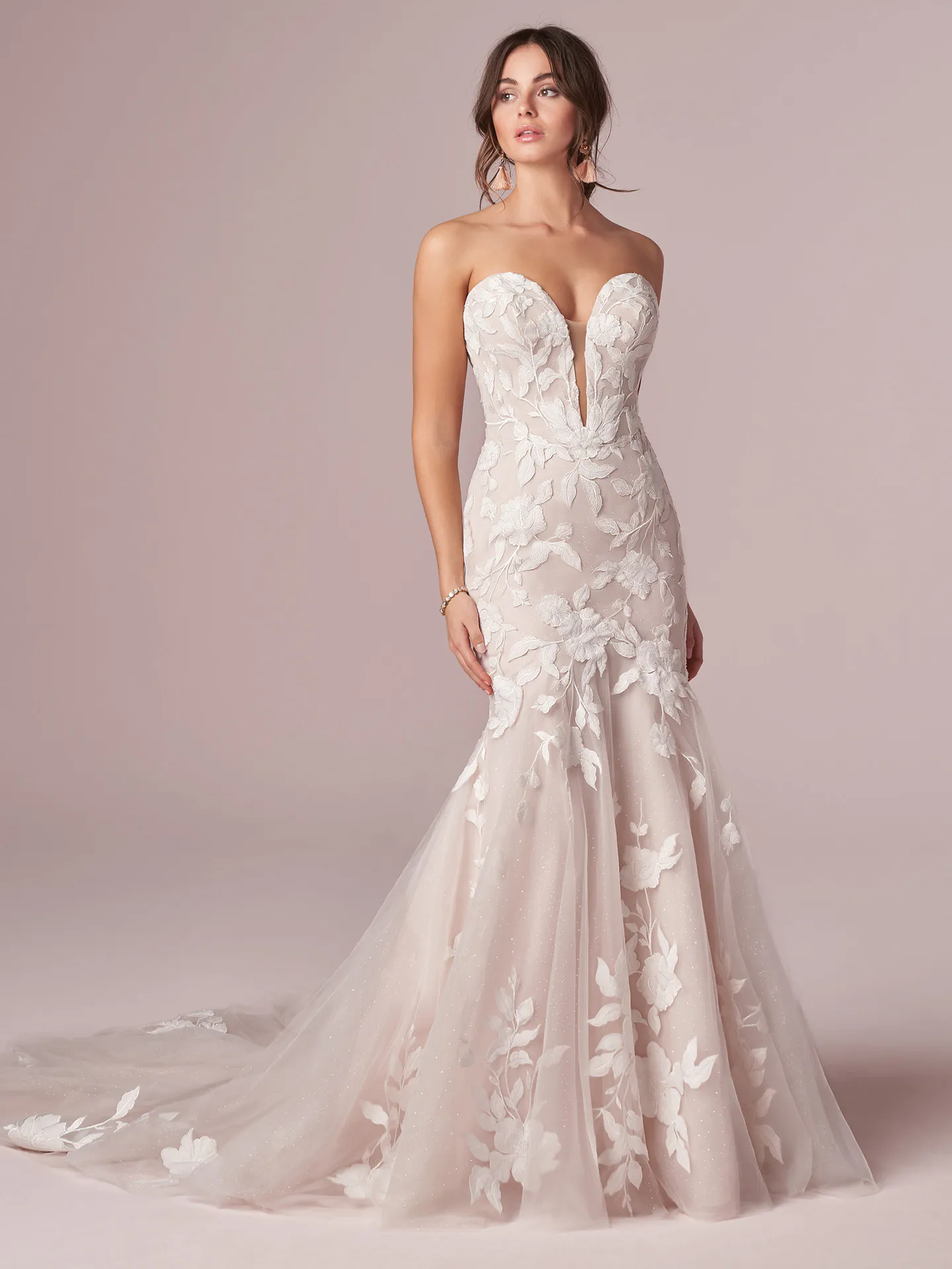 Rebecca Ingram Hattie strapless mermaid lace gown front view