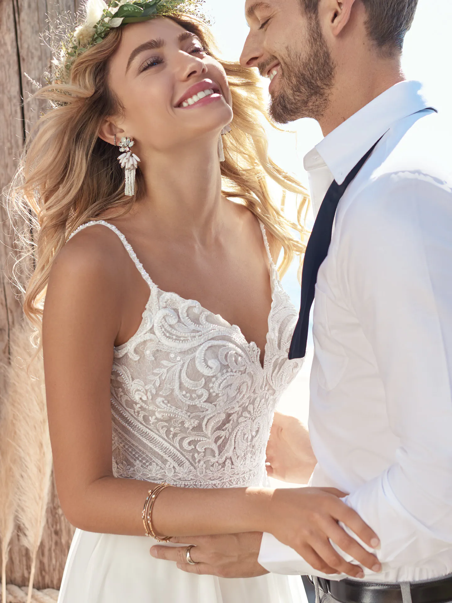 Rebecca Ingram Lorraine V-neck sheath wedding dress front view