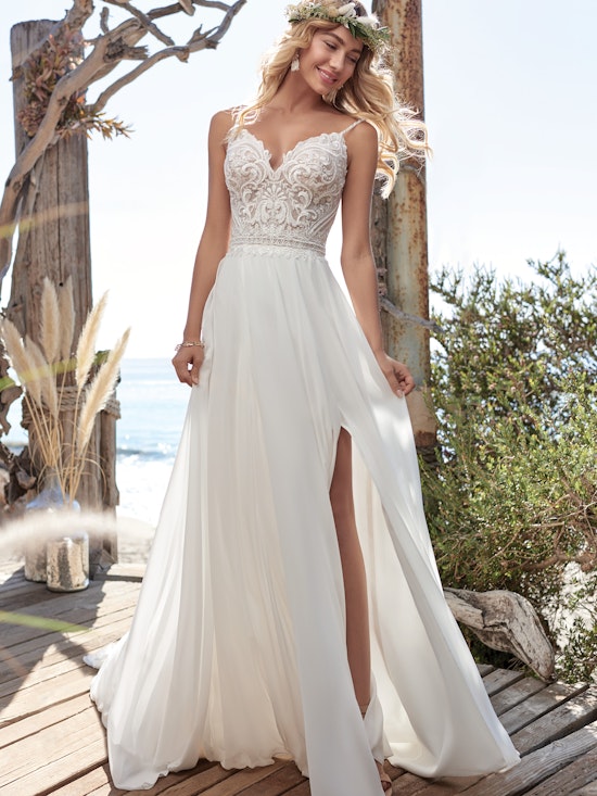 Simple lace and chiffon wedding dress for the relaxed bride